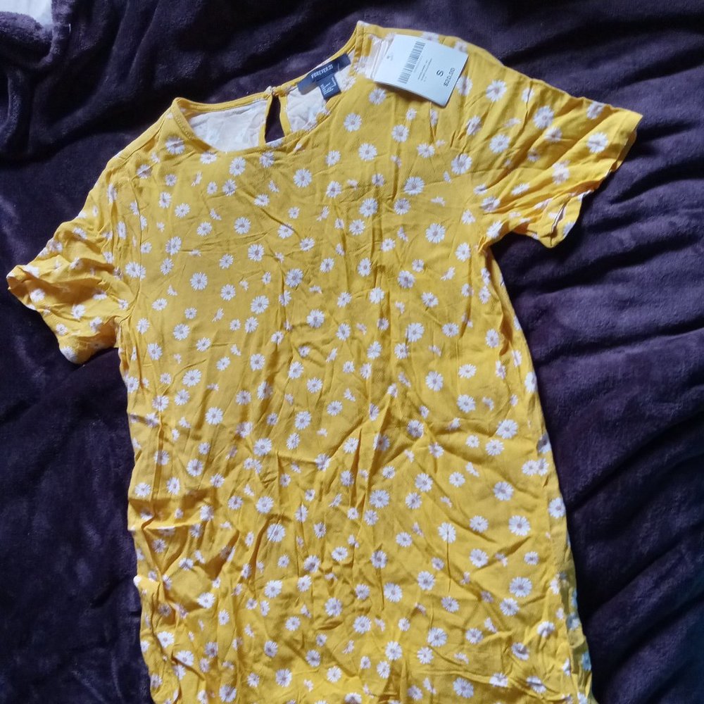 Forever 21 Women's NWT Yellow Sunset Gold & Cream Casual Woven Dress Small